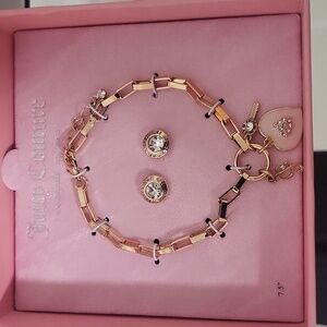 Juicy Couture Gold Link Charm Bracelet And Stud Earings Set